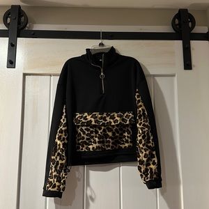 Cheetah and black crop half zip sweatshirt